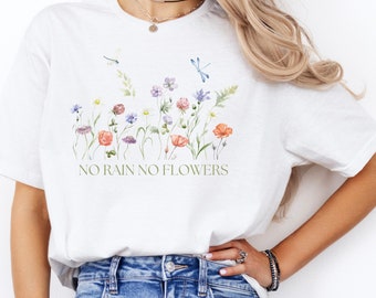 Garten T-Shirt, Blumen Shirt, Naturliebhaber, Geschenk, Boho Wildflower Nature Shirt, Rain