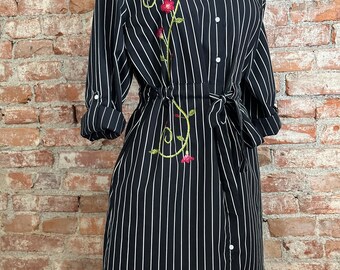 Hand Embroidered Striped Shirtdress