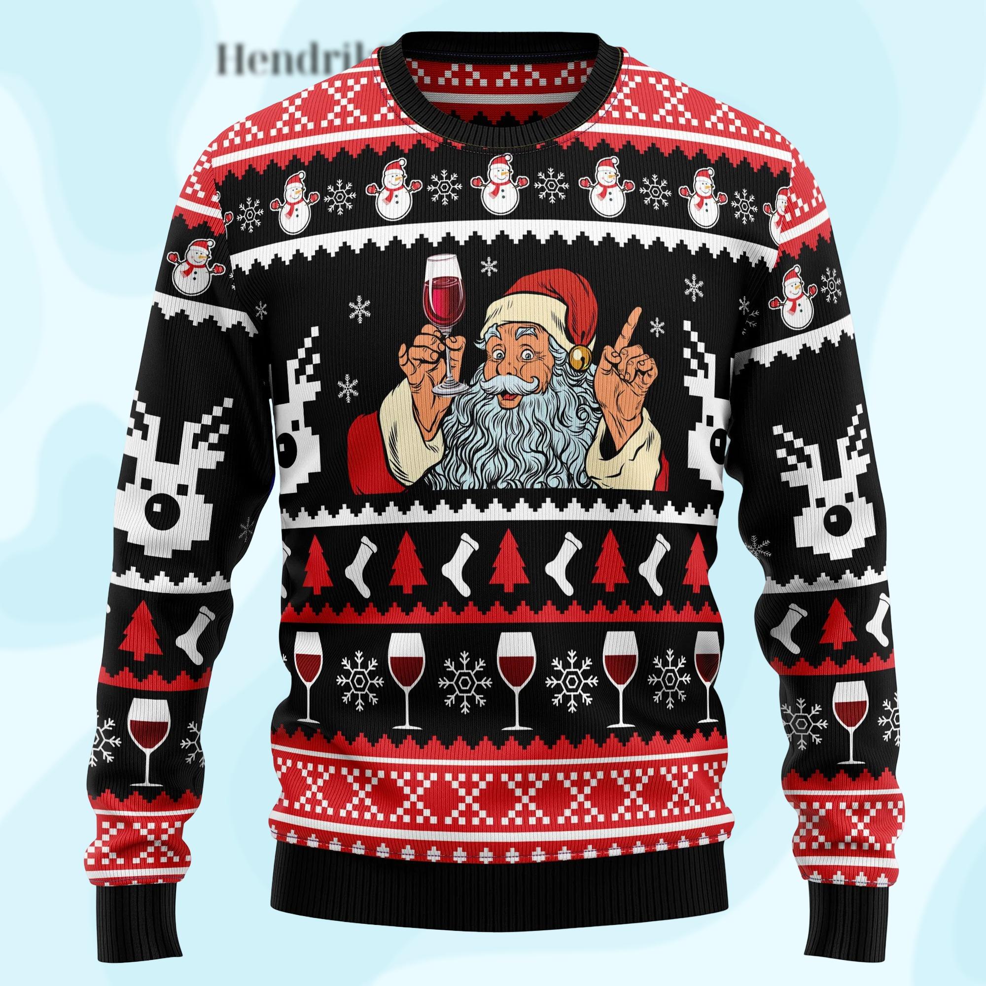 Discover Funny Santa Wine Christmas Sweater, Ugly Holiday Drinking Sweater for Men and Women, Xmas Gift for Wine Lovers