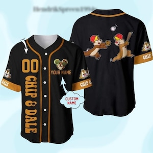 Camiseta personalizada de Chip y Dale jugando al béisbol, camiseta de béisbol de Chipmunk de dibujos animados, camiseta de personaje de Disney, camiseta de béisbol para niños