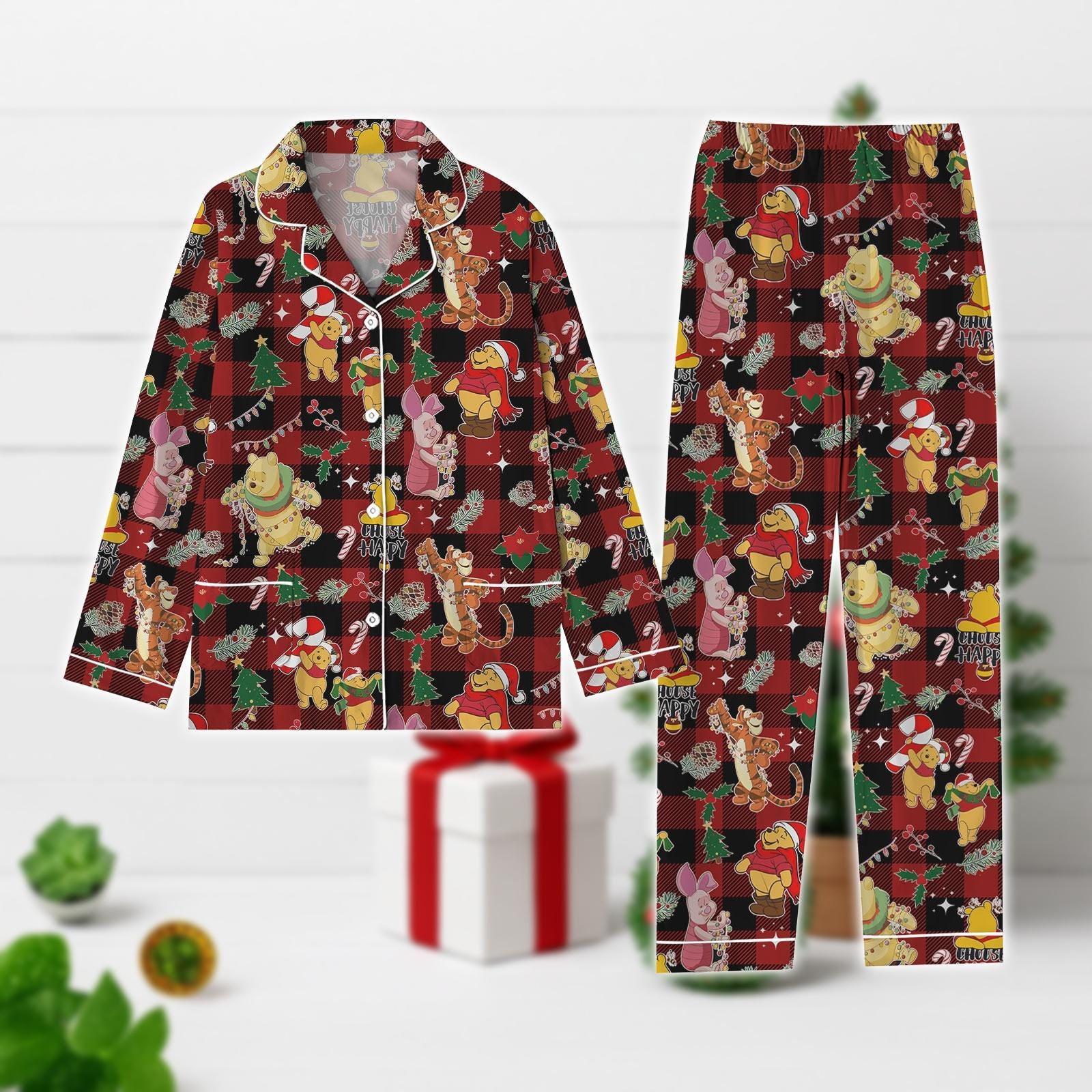 Discover Winnie the Pooh Christmas Pajamas Set, Cute Character Long Sleeve Pajamas, Disney Pooh Sleepwear, Xmas Holiday Gift, Christmas Gift