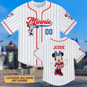 Camiseta de béisbol personalizada de Minnie Mouse de Disney, atuendo personalizado de Disney para el 4 de julio, linda camiseta patriótica de verano
