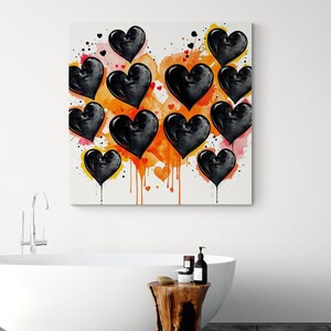Black Heart Canvas Art: Fiery Love Abstract Wall Decor