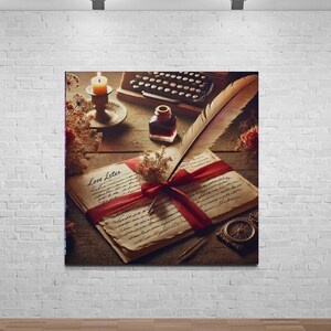 Love Letter Memories: lienzo de arte de pared con letras de amor antiguas, decoración romántica con pluma y tinta, regalo sentimental para San Valentín, pieza única