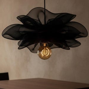 Luminária pendente de malha preta – Luminária de teto moderna feita à mão para sala de jantar ou sala de estar.