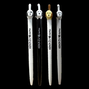 Set di 4 graziose penne gel KENJI kawaii a forma di cane - Inchiostro nero - Punta fine