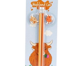 Highland Coo Cow Set Of 2 PVC Charm Pencils