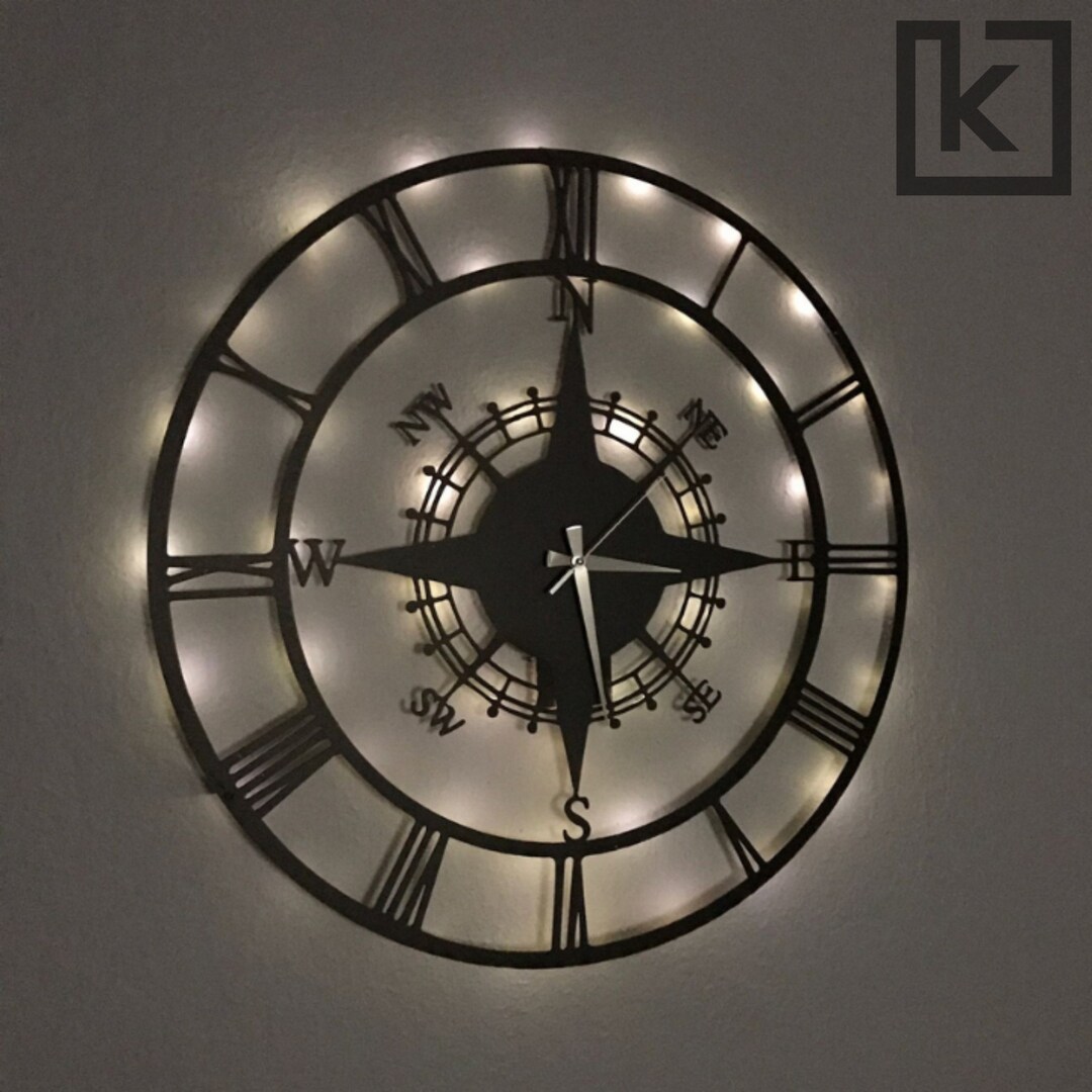 Compass Metal Wall Clock,metal Wall Art,metal Wall Decor,oversized Wall ...