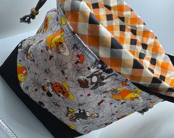 Drawstring Project Bag with Pocket - Mickey Halloween (Gray drawstrings)