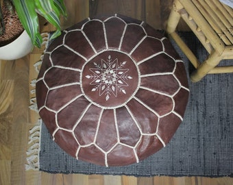 leather pouf, Moroccan Ottoman pouf, moroccan pouffe BROWN