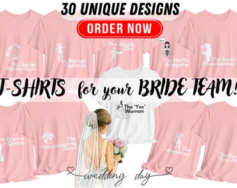 T-Shirts Bride & Team, Bachelorette party, Bride Team T-Shirt set, Bridal and Wedding Party T-Shirt, Personalized T-Shirts, Hen Night, Party