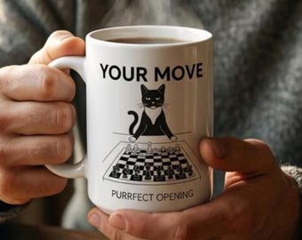 Chess Lover Gift Mug - Funny Cat Checkmate
