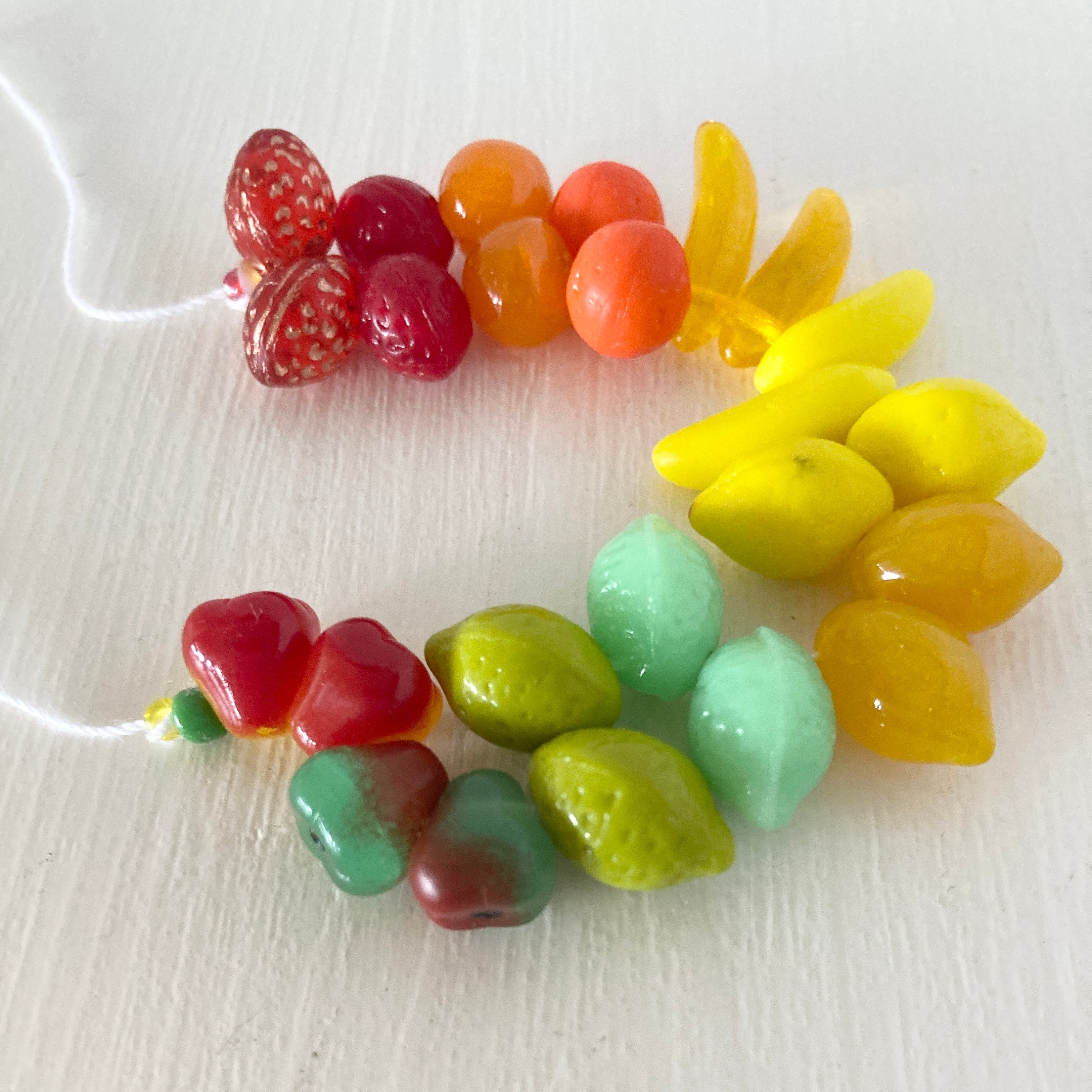 Czech glass fruit salad beads 24pc with oranges, lemons apples, banana –  Orange Grove Beads