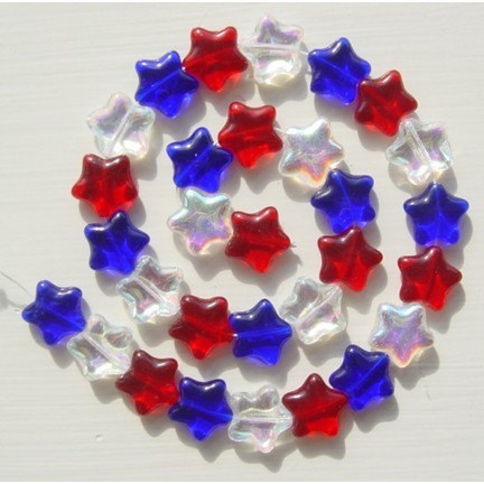 Patriotic Star Beads Red White Blue Glass Beads Big Size 4th Etsy
