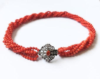 Zaman Coral Necklace, Arabic vintage design 925 silver