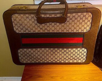 Authentic Vintage Gucci Rare Monogram GG Web Hard Case Luggage