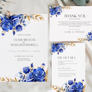Lot de modèles de mariage bleu royal, grand lot de mariage • TÉLÉCHARGEMENT IMMÉDIAT • Modèles modifiables et imprimables Mariage bleu royal en or modifiable