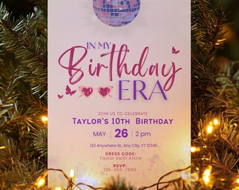 In My Birthday Era Invitation - Teen Birthday Girl Music Party Invite - Purple and Blue Eras Party - Editable Digital Printable SHINY BALL