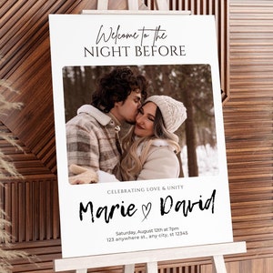 Rehearsal Dinner Sign With Picture, Rehearsal Dinner Welcome Sign with Photo, Editable The Night Before Wedding Rehearsal Sign
