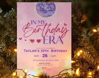 In My Birthday Era Invitation - Teen Birthday Girl Music Party Invite - Purple and Blue Eras Party - Editable Digital Printable SHINY BALL