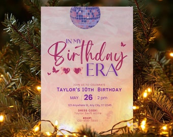 In My Birthday Era Invitation - Teen Birthday Girl Music Party Invite - Purple and Blue Eras Party - Editable Digital Printable SHINY BALL