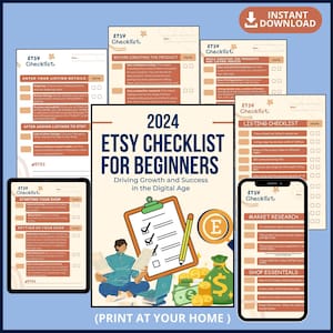 Checklist Etsy-shop voor 2024 ETSY-shop starten Checklist, open ETSY-winkel, verkopersgids Verkoopgids Hoe start je met het verkopen van digitale producten