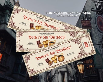 Editable Magical evite template, Wizard Birthday Invitation, printable train ticket Invite, Witches Invitation, Magical Birthday boy girl