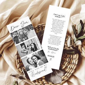 Will you Be My Bridesmaid Card Photo Strip Template with Photo, Will You Be My Maid of Honor, Bridesmaid Photo Proposal Card, Maid of Honors