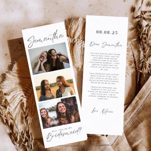 Will you Be My Bridesmaid Card Photo Strip Template with Photo, Will You Be My Maid of Honor, Bridesmaid Photo Proposal Card, Maid of Honor