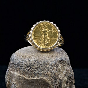 1987 5 Dollar St Gaudens 1/10 oz Gold Coin Ring image 1