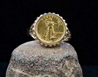 1987 5 Dollar St Gaudens 1/10 oz Gold Coin Ring