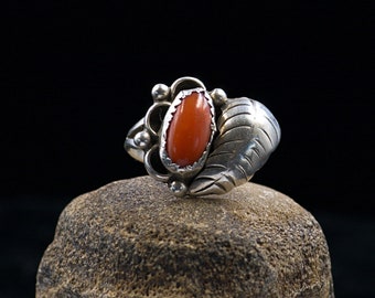 Vintage Native American Sterling Silver and Coral Ring. Size 5-1/2. Unsigned