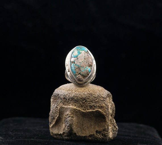 Vintage Native American Sterling Silver and Morenci Turquoise Ring.