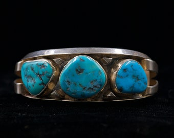 Vintage Native American Sterling Silver and Turquoise Cuff. Signed RL (Rebecca Lukee)