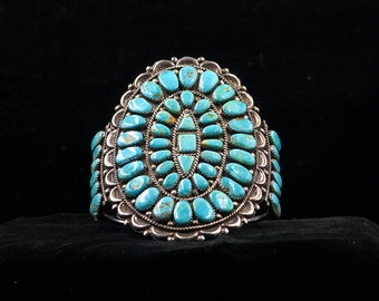 Vintage Native American Sterling Silver, Turquoise Cuff. Signed JW, Jerry and Wilma Begay.