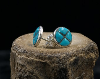 Native American Sterling Silver and Turquoise Stud Earrings. Unsigned