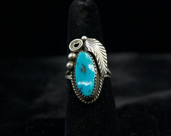 Vintage Native American Navajo Sterling Silver and Turquoise Ring. Signed Justin Morris. Size 6.