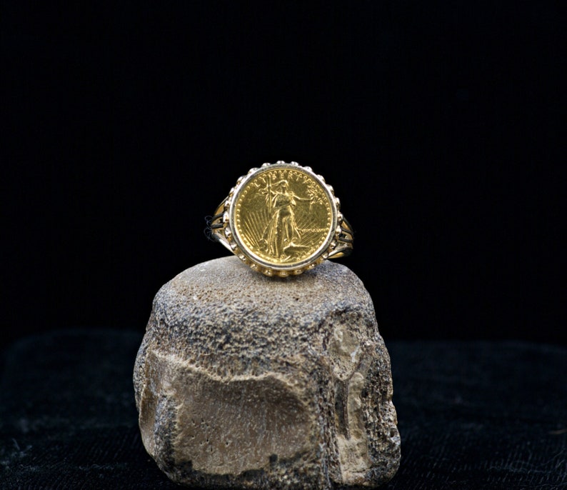 1987 5 Dollar St Gaudens 1/10 oz Gold Coin Ring image 1