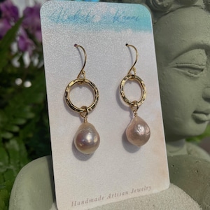 Teardrop Light Pink Edison Pearl Halo Earrings in 14k Gold Fill (R3)