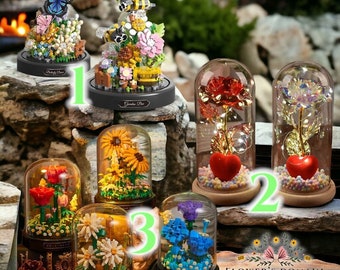 Lot Vivarium de Fleurs | LEGO® | Cadeau | fleurs de la vie éternelle | décoration de la maison| Puzzle| Tournesol | Fête des mères |