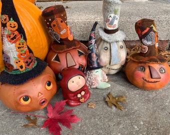 OOAK Collection Handmade Halloween Gourds Pumpkins Art By MamaGourds Lisa Meehan