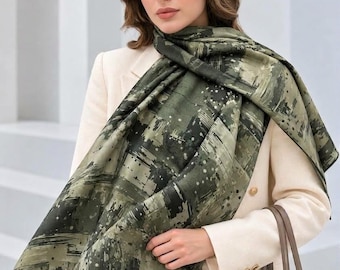 Abstrakt gemusterter Schal, luxuriös weicher Schal, leichter langer Schal, eleganter Halsschal, Geschenkidee für Sie