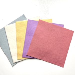 Five 6” squares of felted wool for appliqué- assorted pastels