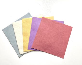 Five 6” squares of felted wool for appliqué- assorted pastels