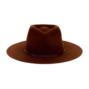 Chapeau fedora marron pour femme à large bord avec colibri brodé à la main En feutre de laine Mérinos Artisan et Made in Italy image 2