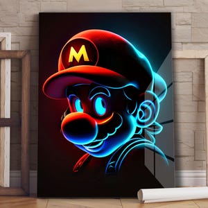 Arte de pared de vidrio de Super Mario / Impresión de vidrio templado / Arte de pared decorativo / Decoración de pared de vidrio / Colgante de pared de vidrio