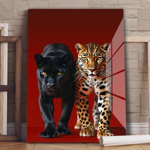 Panther and Leopard Tempered Glass Wall Art | Animal Wall Art | Wildlife Wall Art | Luxury Wall Art | Modern Wall Decor | Glass Wall Decor
