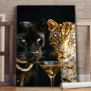 Panther and Leopard Tempered Glass Wall Art | Animal Wall Art | Wildlife Wall Art | Luxury Wall Art | Modern Wall Decor | Glass Wall Decor