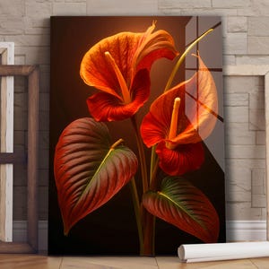Bloemenkunst van gehard glas | Kleurrijk glazen paneel | Moderne bloemenmuurdecoratie | Botanisch glaskunstwerk | Levendig woonaccent