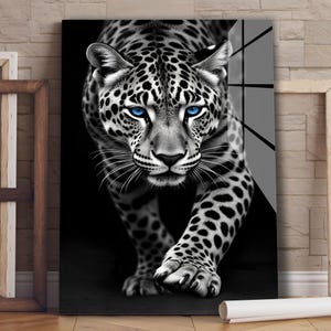 White Leopard Tempered Glass Wall Art | Animal Wall Art | Wildlife Wall Art | Luxury Wall Art | Modern Wall Decor | Glass Wall Decor